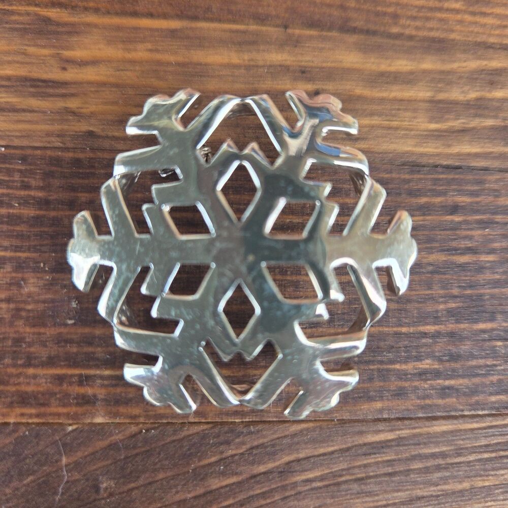 Vintage Silver Tone Snowflake Brooch Pendant 1.5" Openwork Winter Pin